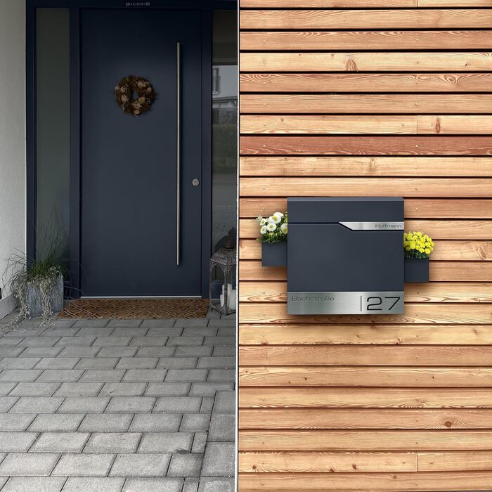 Поштовий ящик Metzler Anthrazit RAL 7016 з газетницею та табличкою з нержавіючої сталі V2A, антикорозійний, сучасний, 10 років гарантії на запчастини