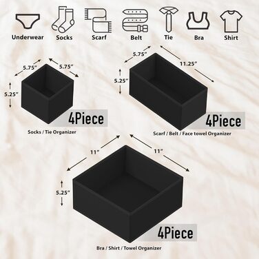 Simple Houseware Foldable Drawer Organizer for Clothes/Underwear/Panty/Jumpsuit, 12-Piece Set, Black