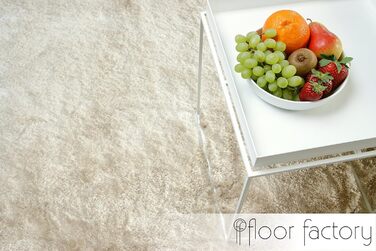 Шкіряний килим з високим ворсом Shaggy, бежевий/кремовий, 140x200 см - елегантний, з блискучою поверхнею