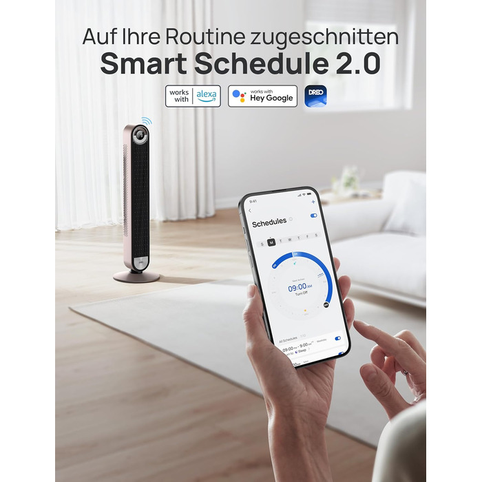 Дрео - розумний вентилятор-турбовежа 106 см з охолодженням, WiFi, Alexa, 9 швидкостей, 4 режими, таймер 12 год, керування голосом, проекція зірок