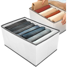 6-Piece Closet Organizer Clothes Storage - 7 Compartments Foldable Drawer Organization System Clothes Storage Box for Pants, Jeans, Shirts, Sweaters, T-Shirts (2-Pack)
