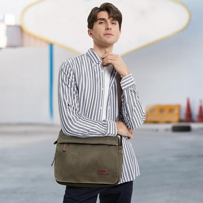 Чоловіча сумка через плече Deevorca Vintage Canvas, 14 дюймів, для ноутбука, подорожей, школи, туризму, зеленого кольору