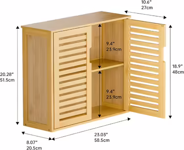 HITNET Bamboo Hanging Cabinet White, Bathroom Wall Cabinet Hanging, Medicine Cabinet over Toilet with Adjustable Shelves, Bathroom Cabinet Wall Mount (Natural)