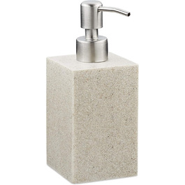 Дозатор мила Relaxdays 300 мл, наповнюваний, для ванної/кухні, білий (пісок), полірезин, нержавіюча сталь