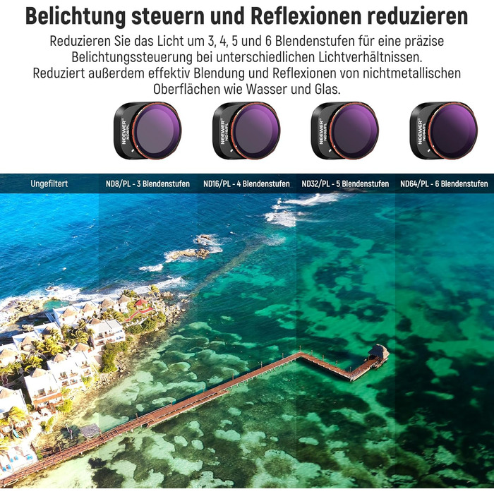 Набір фільтрів NEEWER ND&CPL для DJI Mini 4 Pro: 6 шт. (ND8, ND16, ND32, ND64, ND128, CPL) з ультратонким рамкою. Фільтри для дрона з HD склом, комплект