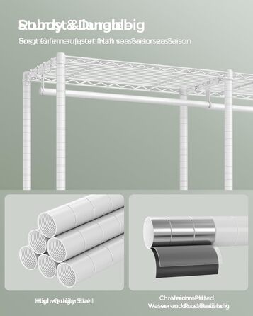 SONGMICS Clothes Rack, Open Wardrobe, Metal Coat Rack, Coat Stand with Adjustable Shelves and Clothes Rails, Hooks, High Load Capacity, Detachable, Cloud White LGR431W01