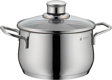 Набір каструль WMF Diadem Plus, 4 шт. з кришками з термостійкого скла, Cromargan® (нержавіюча сталь 18/10), широкі зливні краї, унікальний дизайн, технологія TransTherm® (підходить для всіх типів плит, включаючи індукційні), артикул 073044
