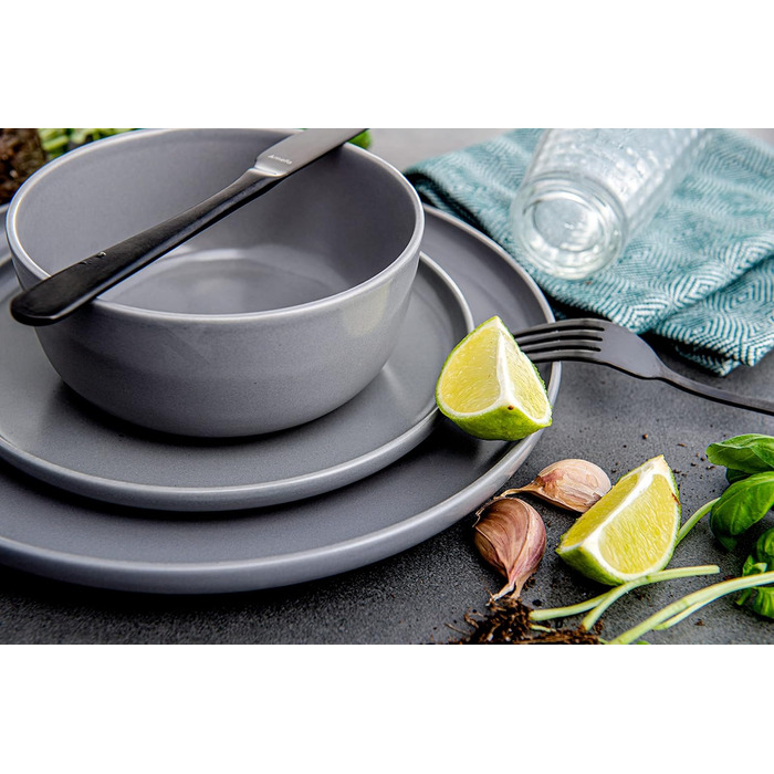 Набір посуду Konsimo VICTO для 6 осіб: 18-ти частинний сервіз з 6 тарілок, сірий - набір посуду для сім'ї