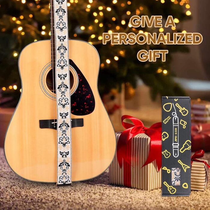 Гітарний ремінь Jacquard з вишитою бавовною та шкіряними кінцями для акустичної гітари (Gs-75-9 Yellow Jacquard)