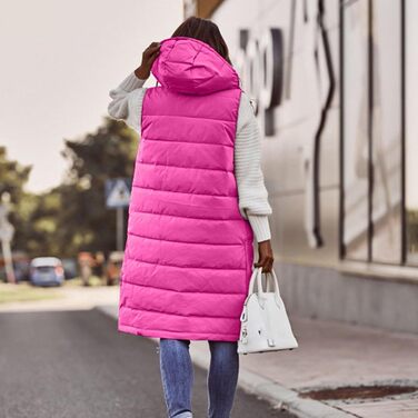 Степова жилетка для жінок з капюшоном, без рукавів, тепла, легка, для активного відпочинку, довга, великий розмір, рожевий колір