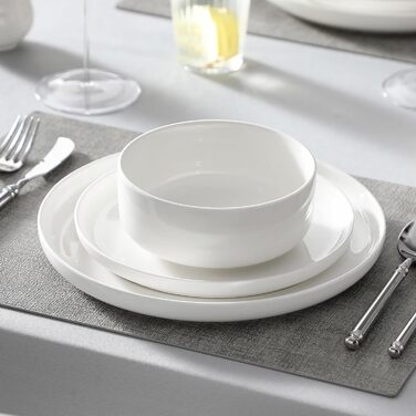 MALACASA Dinnerware Set for 6, LUNA 18-Piece Tableware Set made of White Porcelain, Modern Dinnerware Set with 6 Dinner Plates, Dessert Plates, and Cereal Bowls each