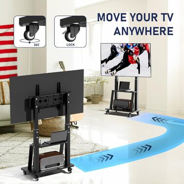 Мобільна підставка для телевізора з колесами, регульована по висоті, VESA 900x600, до 75 дюймів