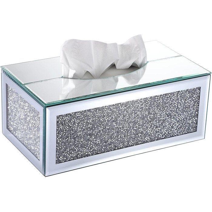BTSKY Glittering Glass Tissue Box with Crushed Crystal Diamonds for Home Decoration, Table Napkin Holder