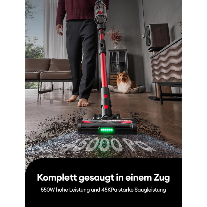 Ultenic U16 Flex Cordless Vacuum Cleaner 550W/45 Kpa, 60-Minute Runtime Cordless Vacuum with Touchscreen and Telescopic Tube, Wall-Mounted Charging Station with Indicator Light, Anti-Tangle for Hard Floors, Carpets, and Pet Hair