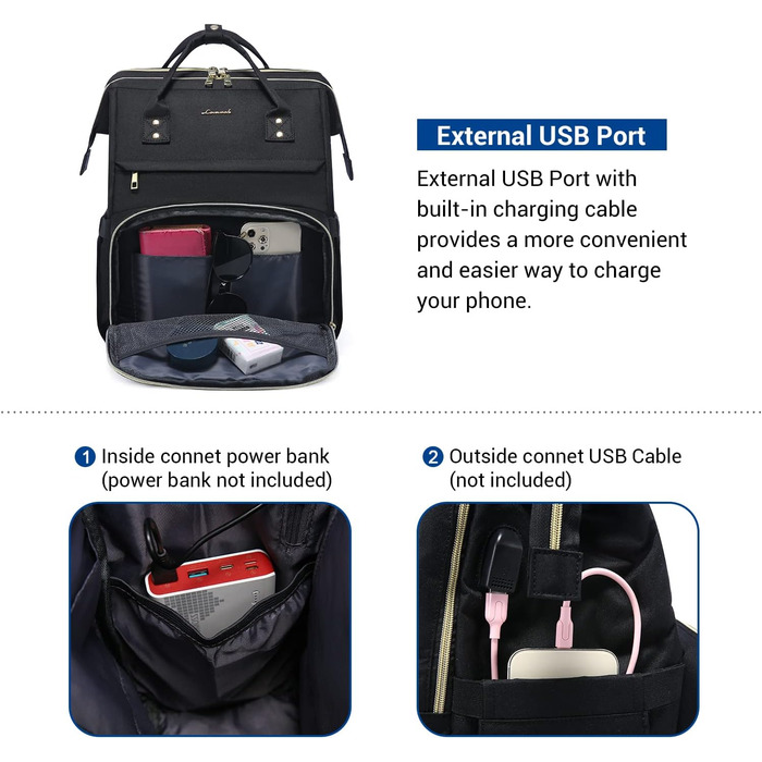 LOVEVOOK Рюкзак для жінок, шкільний рюкзак, рюкзак для ноутбука, водонепроникний, з USB-портом, для університету, школи, роботи, подорожей, темно-сірий, чорний, 17'