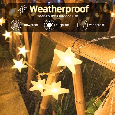 LED гірлянда зірочки на батарейках, 30 шт., 4,5 м, тепле біле світло - для вечірок, саду, Нового року, Хелловіну, весілля та декору