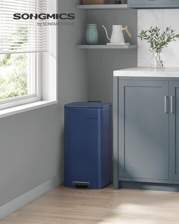 Відро для сміття SONGMICS з педаллю, 30 л, сталеве, з внутрішнім відром, Soft-close, LTB592E01 (темно-синій)