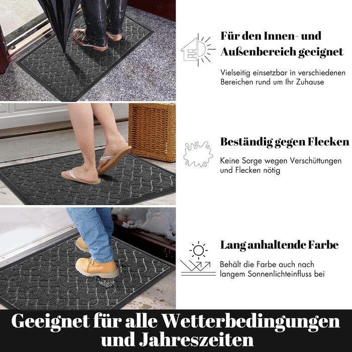 Килимок для входу Yimobra, 75 x 43 см, миючий, вологостійкий, з антиковзким покриттям, чорно-сірий
