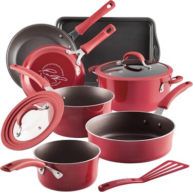 Набір кухонного посуду Rachael Ray Cook + Create, 10 предметів, антипригарне покриття, Agave (червоний)