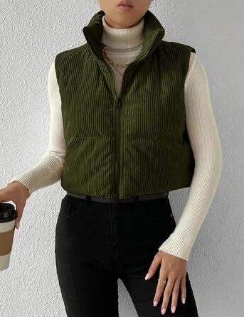 Жіноча куртка Gihuo з короткими рукавами, з капюшоном, на блискавці, з утеплювачем, оливковий колір (L)