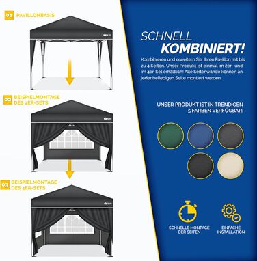 tillvex® 4-Sided Wall for Gazebo 3x3m | Foldable Gazebo Side Walls Water-Repellent | Side Windows & Zipper | Side Walls for Garden Tent Party Tent