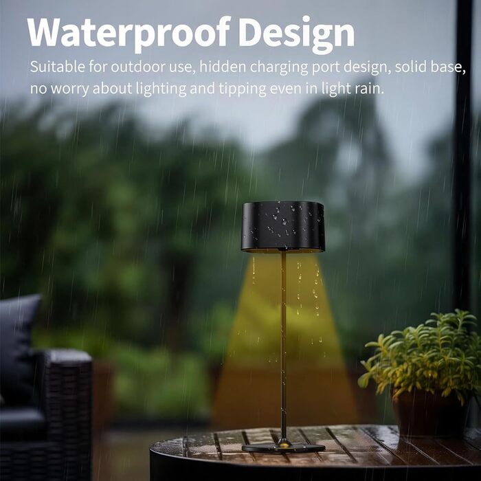 Акумуляторний LED настільний світильник з димером, 2 шт. Бездротовий сенсорний світильник USB-C, металевий, водонепроникний (IP54), 5600mAh, 5W, чорний