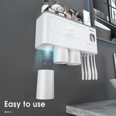 I have a bathroom toothbrush holder, 3-cup toothbrush holder with toothpaste dispenser, bathroom accessories with large storage space, cosmetic drawer, white