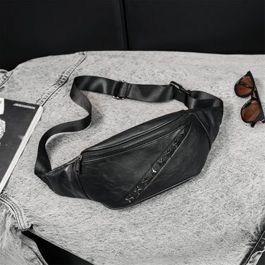 Чоловіча поясна сумка на ремінь з натуральної шкіри, чорна. Ідеальна для подорожей, активного відпочинку та хайкінгу.