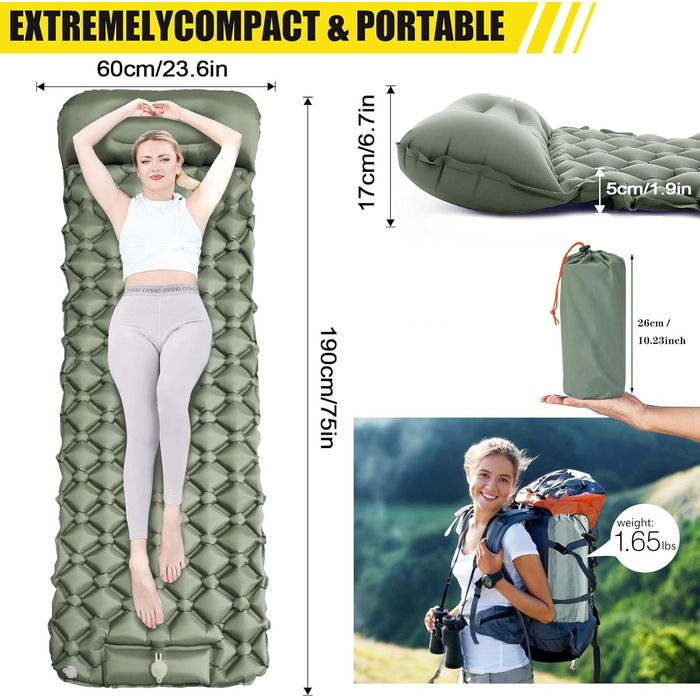 Надувна туристична матрац Isomatte для кемпінгу та відпочинку на природі. Розмір 1.9 м x 0.6 м, з самонадувною системою та насосом. Підходить для дітей та дорослих.