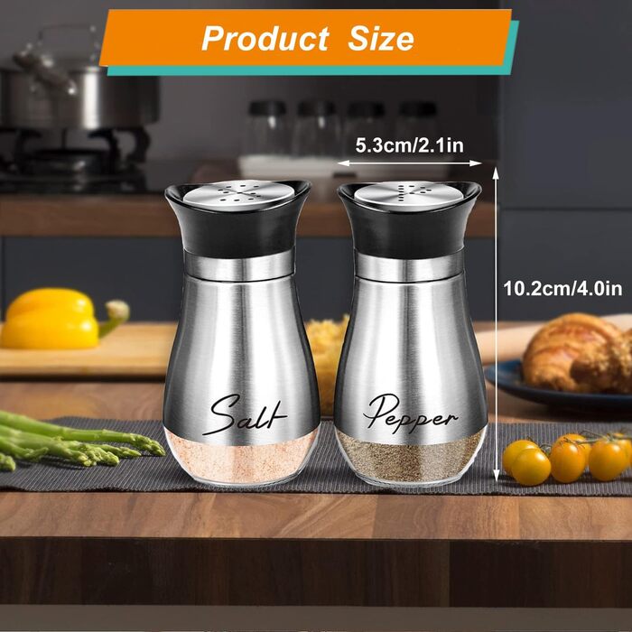 Набір для солі та перцю з нержавіючої сталі з скляною пляшечкою, дозатор спецій, аксесуари для кухні, дому, ресторану, обіднього столу (сріблястий)