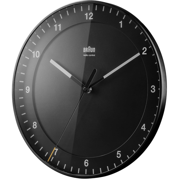 Braun Classic Large Radio Wall Clock, Central European Time Zone (CET/GMT+1) with quiet movement, easy-to-read dial, 30cm diameter, black model BC17B-DCF.