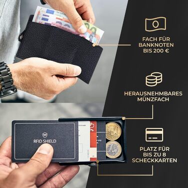 ZNAP® Slim Wallet - чоловічий картхолдер з RFID захистом, шкіряний гаманець для карт та готівки, колір: димчастий чорний, 12 карт