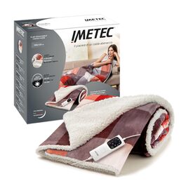 Електрична ковдра Imetec Adapto Tartan Festival, 160x120 см, тепла та затишна, з технологією Adapto, 6 температур, безпечна, швидкий нагрів, для дому, миюча, оранжево-сіра