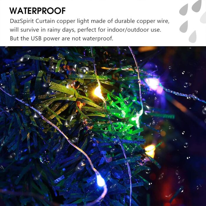 Льодогенератор 3Mx3M з 300 LED, USB, 8 режимів, пульт, таймер, вологостійкий, для дому, вечірки, свят (білий, ірис)