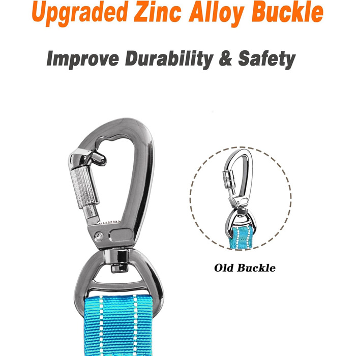 Тактична повідок для собак AUBELL, міцна, світловідбиваюча, без натягу, з амортизатором, для середніх та великих собак, з м'якою ручкою, страхувальний ремінь для авто, поворот на 360°, зелений (M-L, синій)