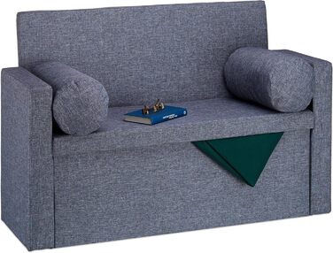 Relaxdays Bench with Backrest, 2 Cushion Rolls, Folding, Storage, Upholstered, Hallway, Storage Bench 75 x 115 x 47 cm, Grey, Cream (Dark Grey)