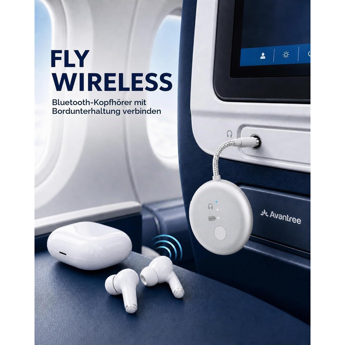 Bluetooth-адаптер для літака Avantree SoundJet R1 для AirPods та бездротових навушників, сріблястий, 25 год роботи