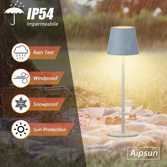 Aipsun LED настільна лампа на акумуляторі бежевого кольору з акумулятором 6000mAh, регульована яскравість (2700K-6000K), з алюмінію, вологостійка IP54, для ресторану, спальні, бару, кемпінгу, 2 шт.