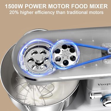 Кухонний міксер Vospeed 1500W з 6 швидкостями та 6.2-літровою чашею | Кухонна машина для випічки