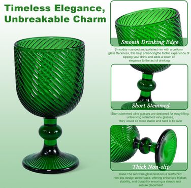 Набір вінтажних келихів для вина, 350 мл, 6 шт., кришталеве скло з тисненням, придатні для миття в посудомийній машині, рожеві