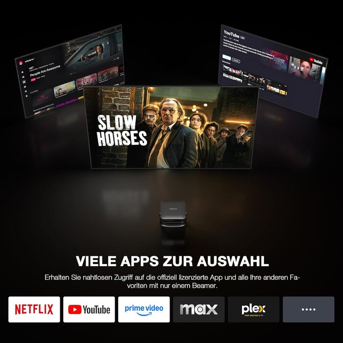 Міні-проектор 4K VOPLLS з автофокусом та корекцією трапецеїдальних спотворень, Full HD 1080P, WiFi6, Bluetooth, для дому та на вулицю, чорний