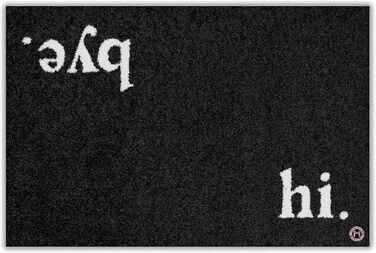 Hi Bye Doormat 75x50cm Black Made from Recycled Nylon Fibers - Durable Design Dirt Trapping Mat with Slogan - Washable Doormat for Indoor and Outdoor Use