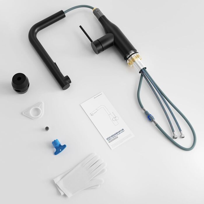 Кухонний змішувач CECIPA висувний, чорний, 360° поворот, міцний, без витоків, легка установка, з витяжною насадкою, матовий чорний