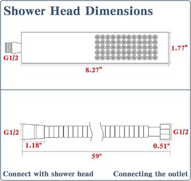 Delnet Classic High-Pressure Shower Head, Chrome, Traditional Telephone Style, Handheld Shower and 1.5m Hose (Modern, Black)