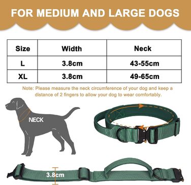 Тактичне нашийник для собак з ручкою, XL, зелений. Міцний, регульований, з металевою застібкою та неопреновою підкладкою