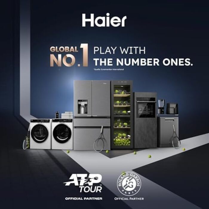 Haier 34 Bottle Wine Refrigerator - 2 Zone Wine Cooler with UV Glass Door, Wooden Shelves, Wi-Fi & Touch Display, Vibration-Free Storage