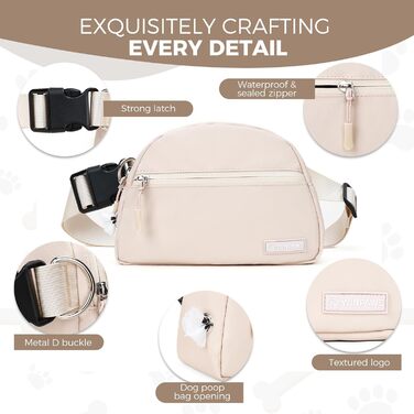 Сумка для дресирування собак Leckerlibeutel, з невеликим кишеньковим мішечком, вбудованим диспенсером для собачих екскрементів та тримачем для пакетів, кремового кольору