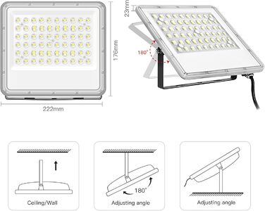 LED Floodlight Outdoor 150W, 15000LM Super Bright LED Floodlight, 6000K Cold White Spotlight IP65 Waterproof Floodlight Outdoor Spotlight for Garden, Terrace, Garage, Workshop, Sports Field (50.0 Watt)