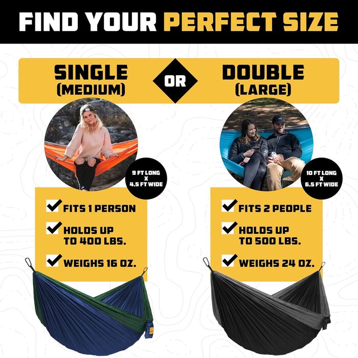 Wise Owl Outfitters Hammock for Camping, Single Hammocks, Outdoor Gear, Backpacking, Survival, or Travel, Portable, Lightweight, Parachute Nylon, Blue and Gray
