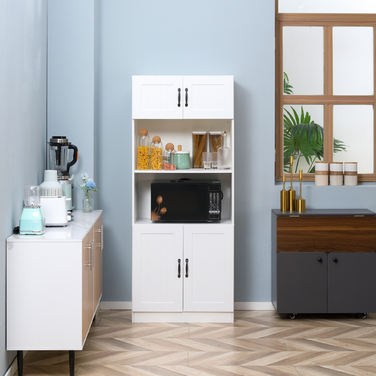 HOMCOM Kitchen Cabinet Kitchen Buffet Tall Cabinet with 2 Shelves and 2 Cabinets with Adjustable Shelves Microwave Shelf Anti-Tip Strap | Aosom